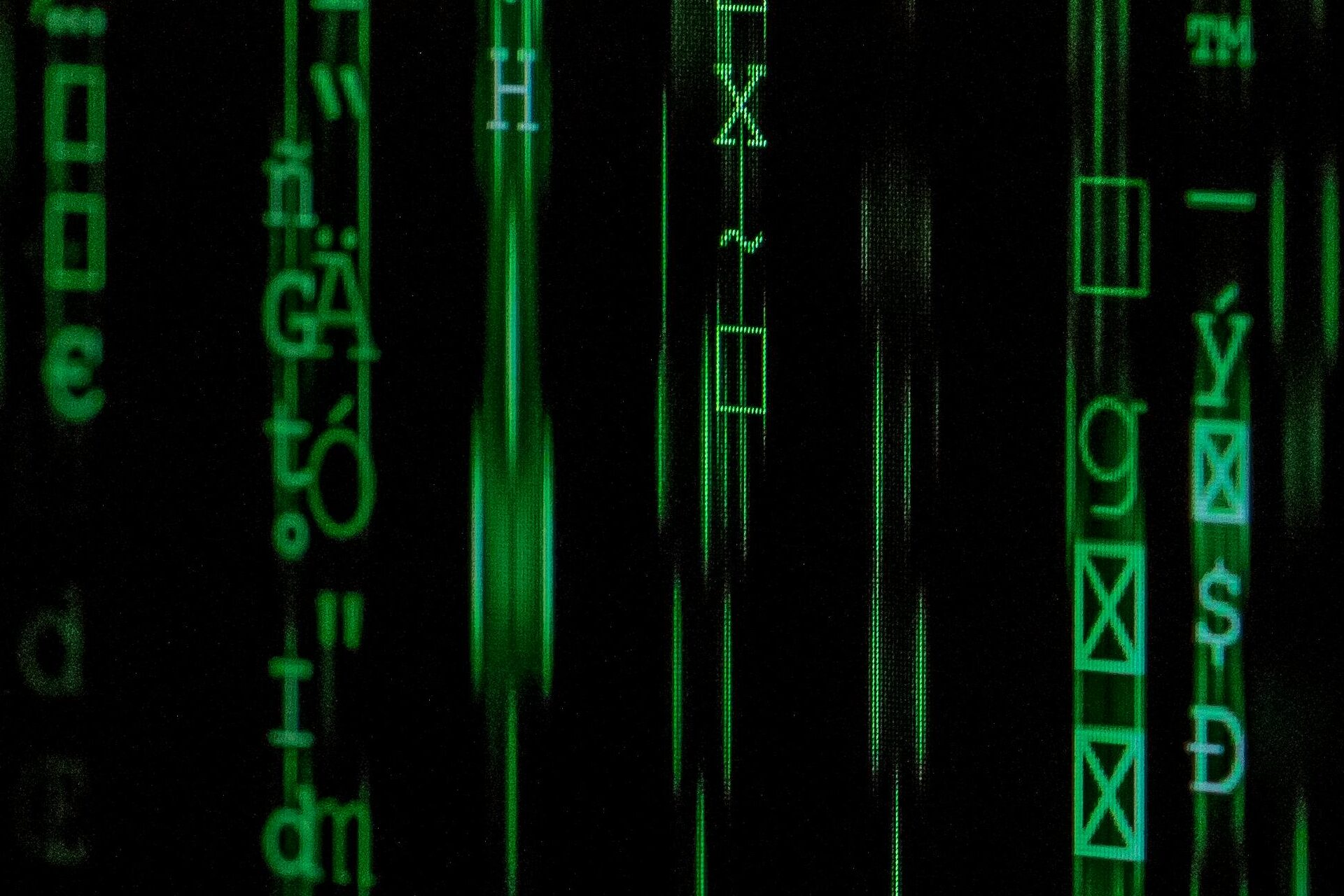 Abstract green matrix code background with binary style.